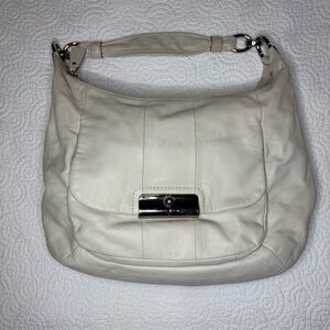 Coach Cream Leather Bag with Blue Lining